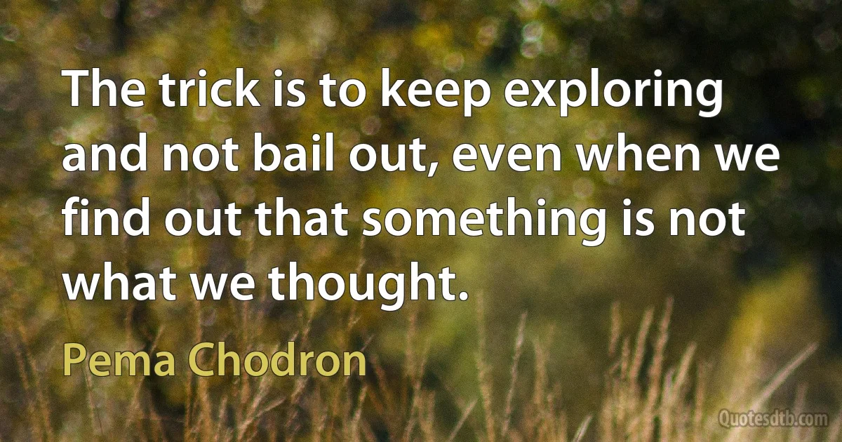 The trick is to keep exploring and not bail out, even when we find out that something is not what we thought. (Pema Chodron)