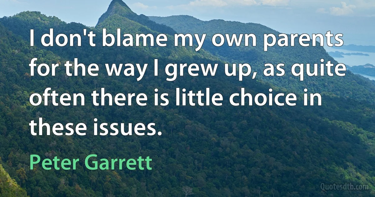 I don't blame my own parents for the way I grew up, as quite often there is little choice in these issues. (Peter Garrett)