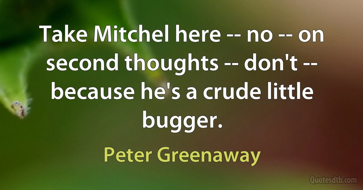 Take Mitchel here -- no -- on second thoughts -- don't -- because he's a crude little bugger. (Peter Greenaway)