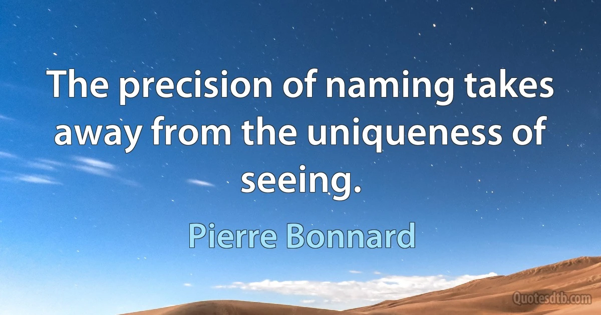 The precision of naming takes away from the uniqueness of seeing. (Pierre Bonnard)