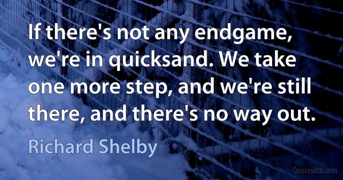 If there's not any endgame, we're in quicksand. We take one more step, and we're still there, and there's no way out. (Richard Shelby)