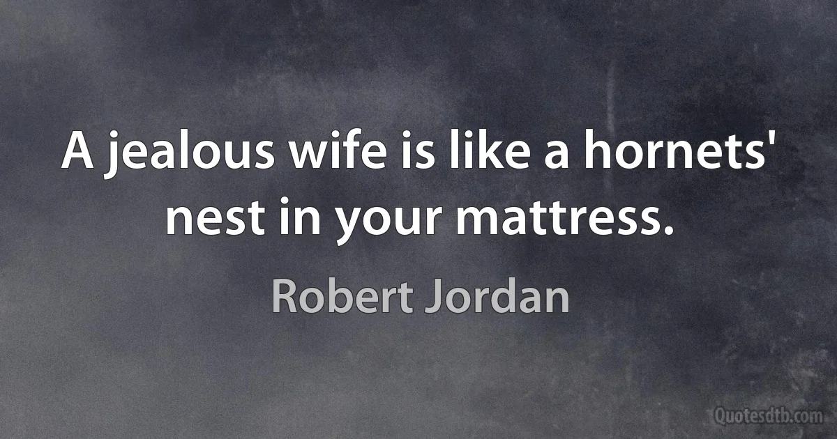 A jealous wife is like a hornets' nest in your mattress. (Robert Jordan)