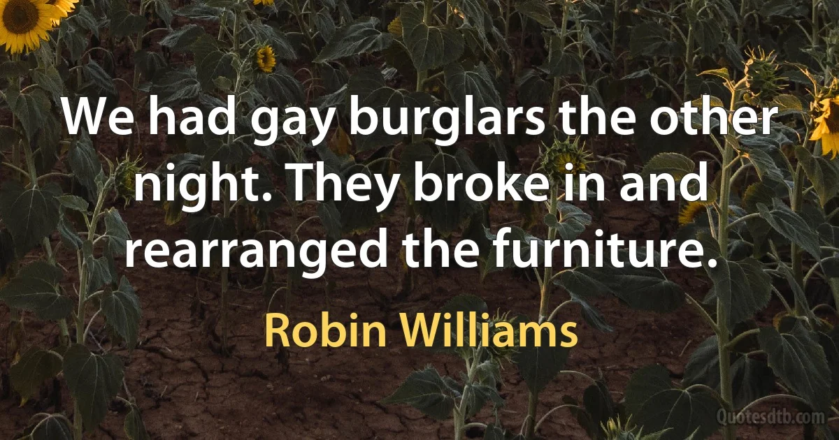 We had gay burglars the other night. They broke in and rearranged the furniture. (Robin Williams)