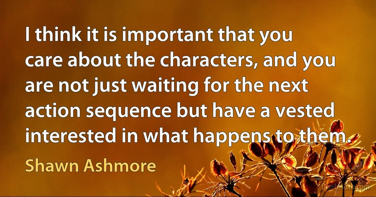 I think it is important that you care about the characters, and you are not just waiting for the next action sequence but have a vested interested in what happens to them. (Shawn Ashmore)