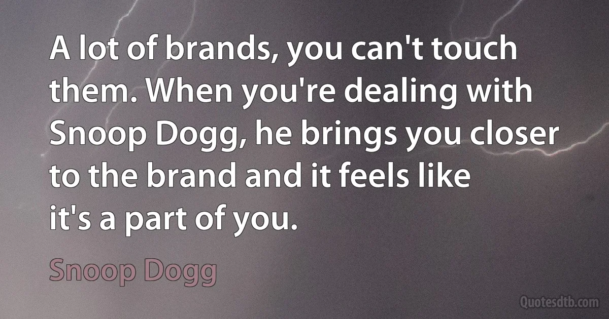 A lot of brands, you can't touch them. When you're dealing with Snoop Dogg, he brings you closer to the brand and it feels like it's a part of you. (Snoop Dogg)