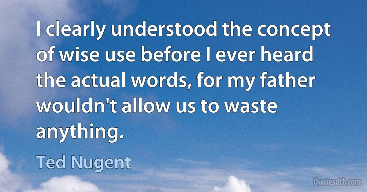 I clearly understood the concept of wise use before I ever heard the actual words, for my father wouldn't allow us to waste anything. (Ted Nugent)