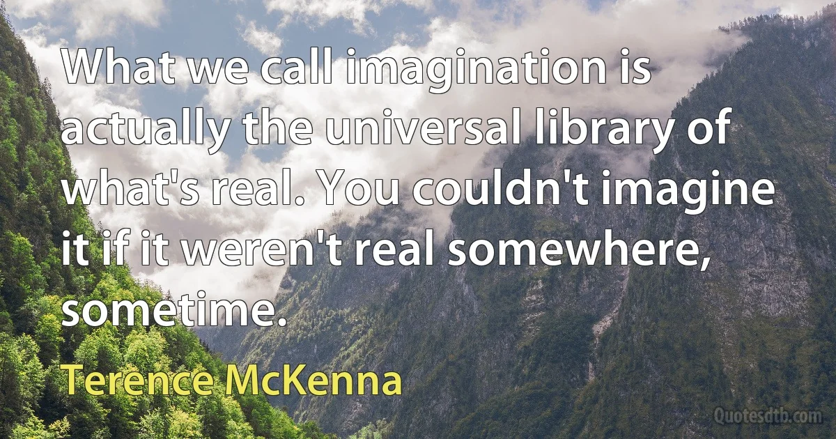 What we call imagination is actually the universal library of what's real. You couldn't imagine it if it weren't real somewhere, sometime. (Terence McKenna)