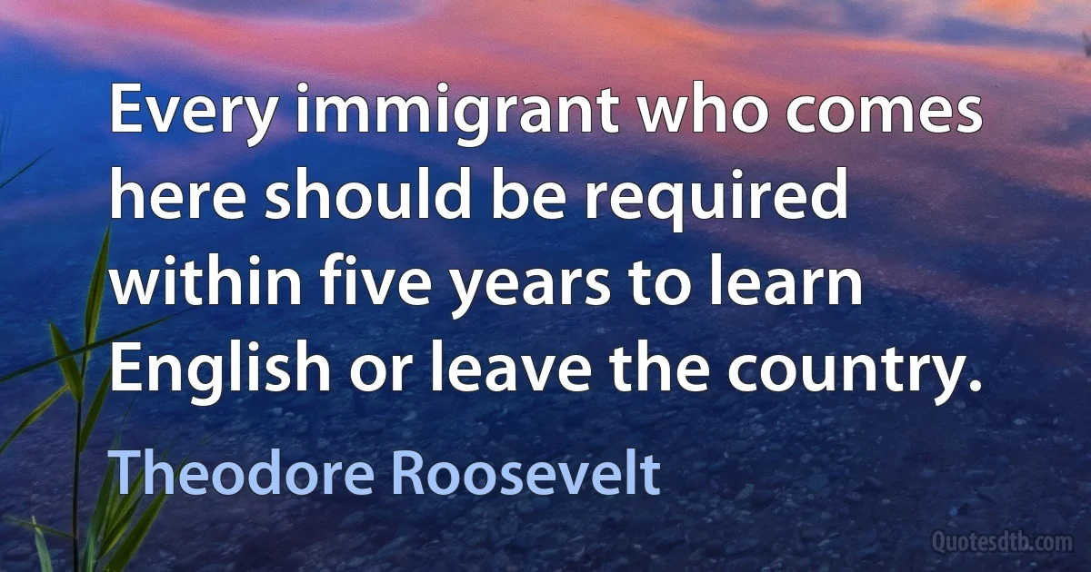 Every immigrant who comes here should be required within five years to learn English or leave the country. (Theodore Roosevelt)