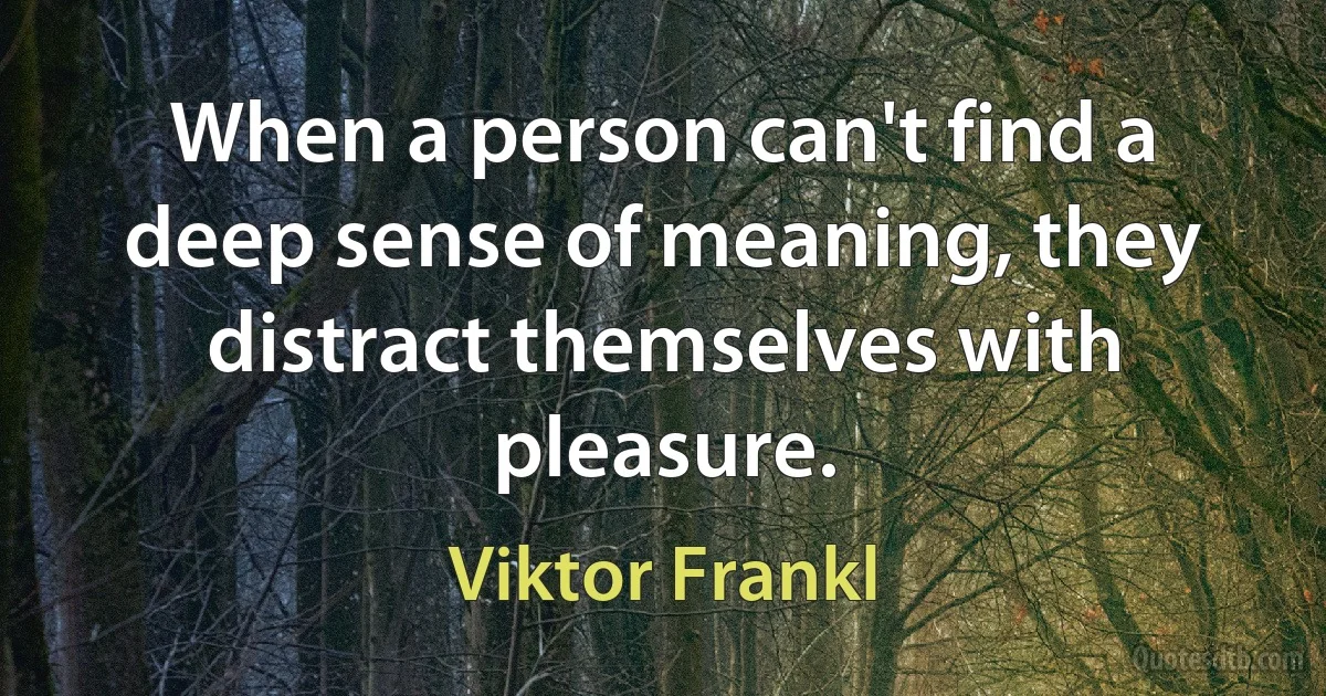 When a person can't find a deep sense of meaning, they distract themselves with pleasure. (Viktor Frankl)