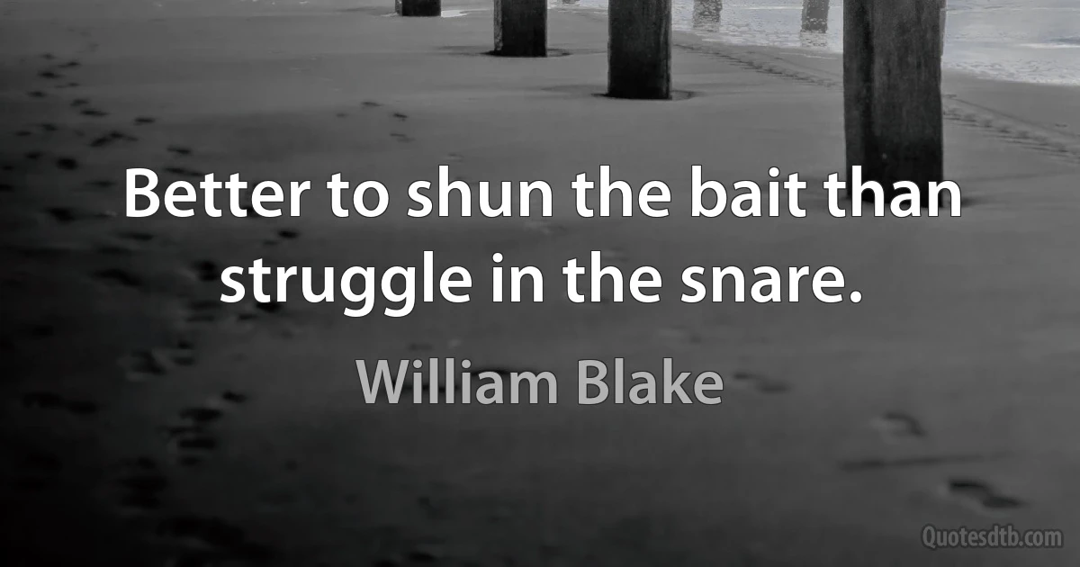 Better to shun the bait than struggle in the snare. (William Blake)