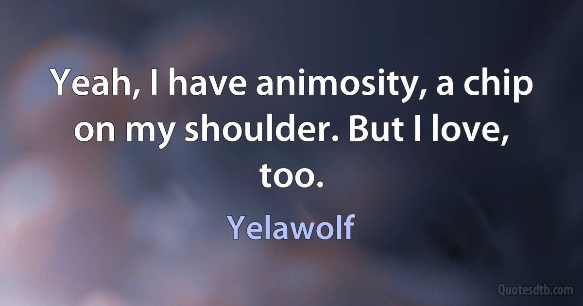 Yeah, I have animosity, a chip on my shoulder. But I love, too. (Yelawolf)