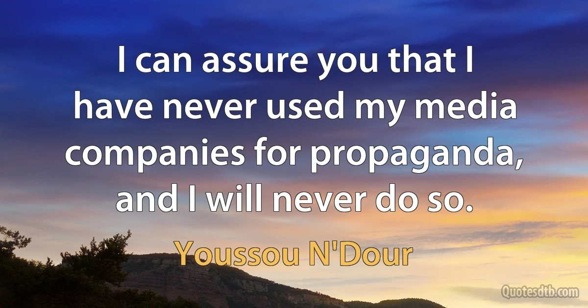 I can assure you that I have never used my media companies for propaganda, and I will never do so. (Youssou N'Dour)