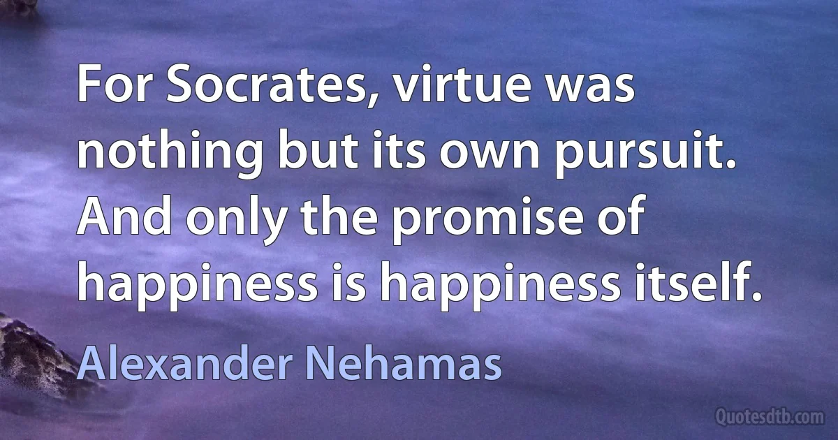 For Socrates, virtue was nothing but its own pursuit. And only the promise of happiness is happiness itself. (Alexander Nehamas)