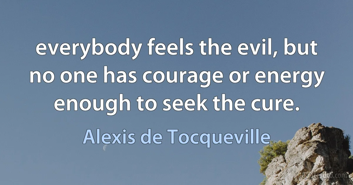 everybody feels the evil, but no one has courage or energy enough to seek the cure. (Alexis de Tocqueville)