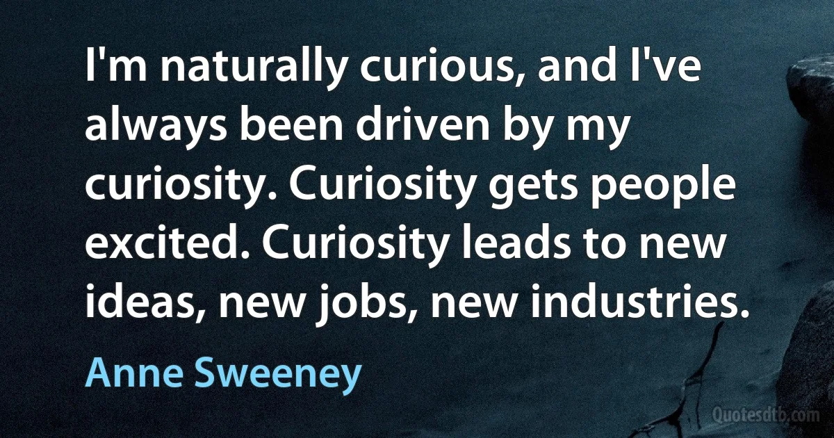 I'm naturally curious, and I've always been driven by my curiosity. Curiosity gets people excited. Curiosity leads to new ideas, new jobs, new industries. (Anne Sweeney)