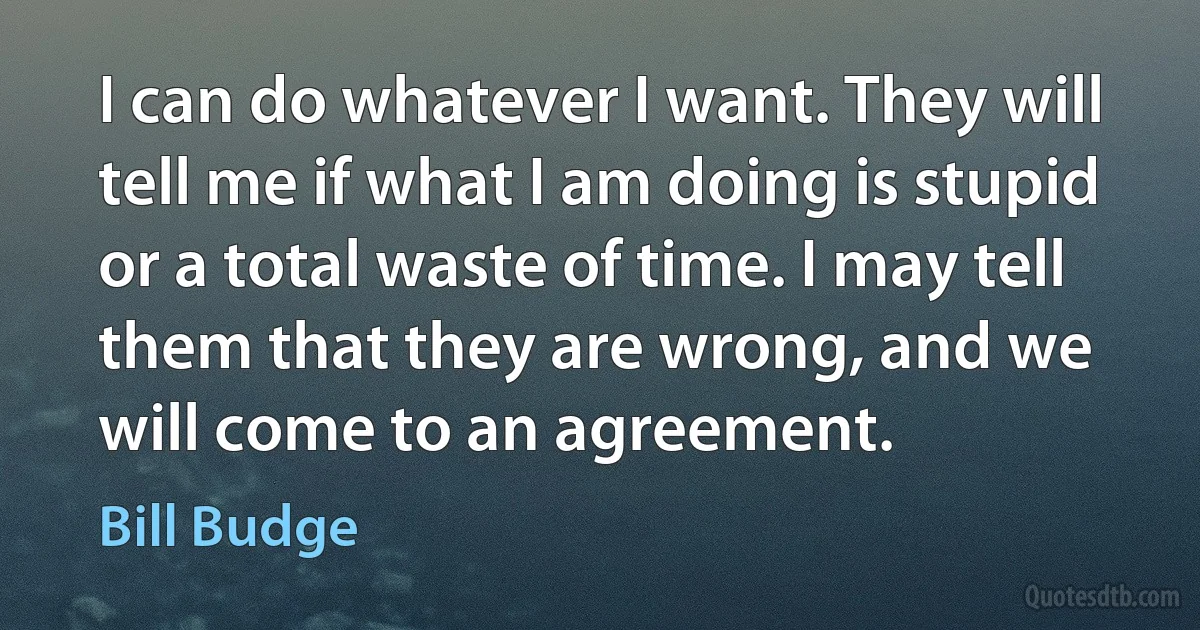 I can do whatever I want. They will tell me if what I am doing is stupid or a total waste of time. I may tell them that they are wrong, and we will come to an agreement. (Bill Budge)