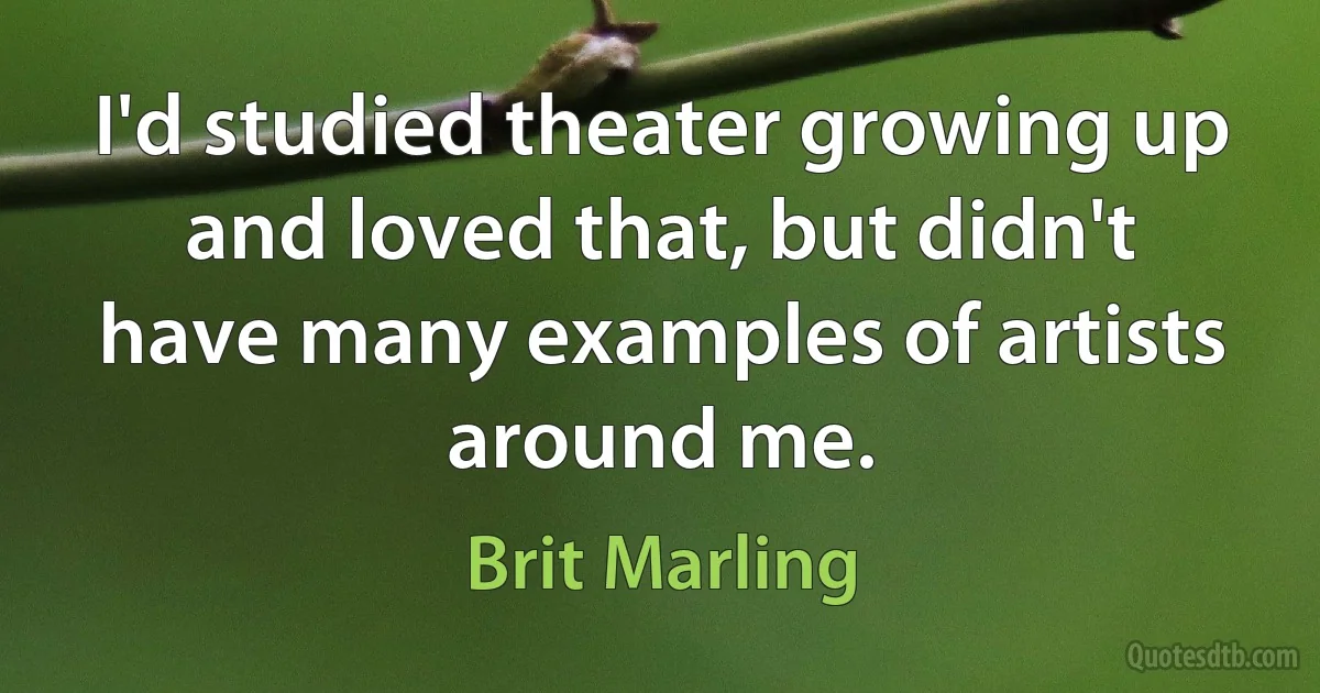 I'd studied theater growing up and loved that, but didn't have many examples of artists around me. (Brit Marling)