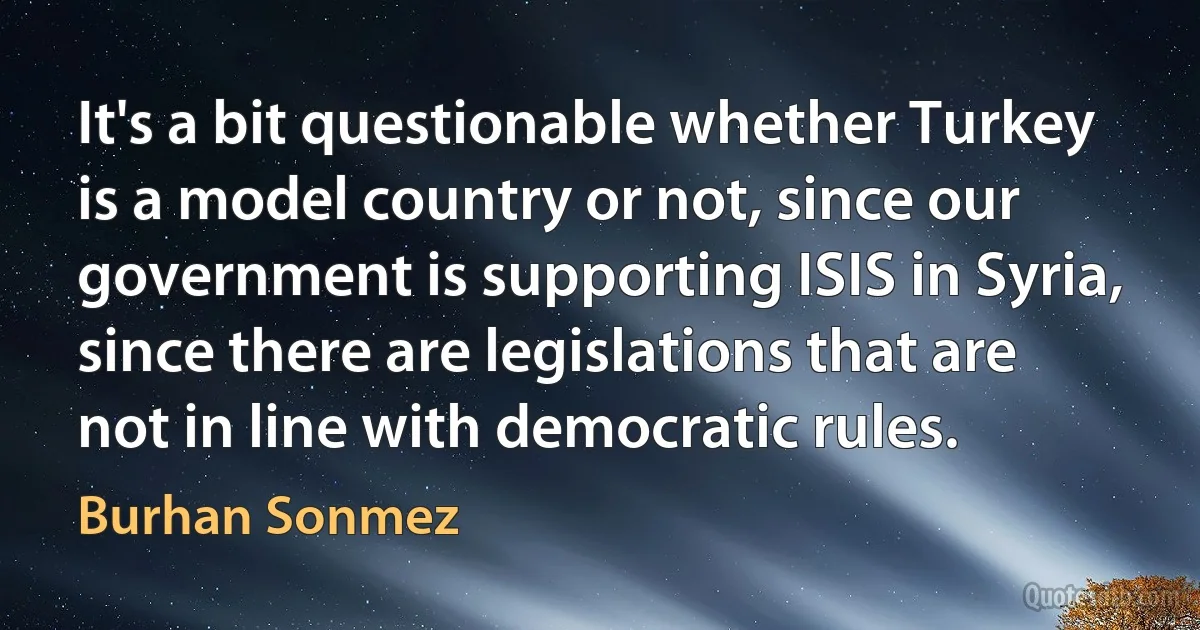 It's a bit questionable whether Turkey is a model country or not, since our government is supporting ISIS in Syria, since there are legislations that are not in line with democratic rules. (Burhan Sonmez)