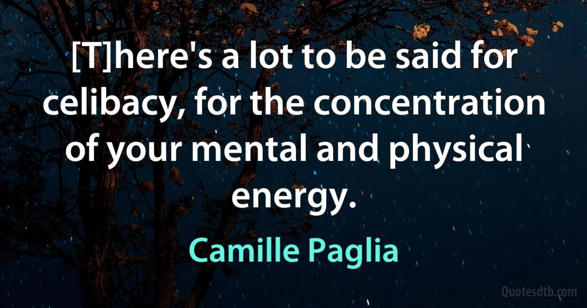 [T]here's a lot to be said for celibacy, for the concentration of your mental and physical energy. (Camille Paglia)