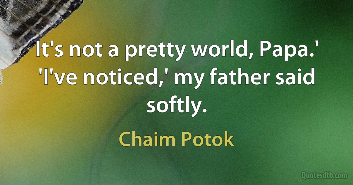 It's not a pretty world, Papa.' 'I've noticed,' my father said softly. (Chaim Potok)