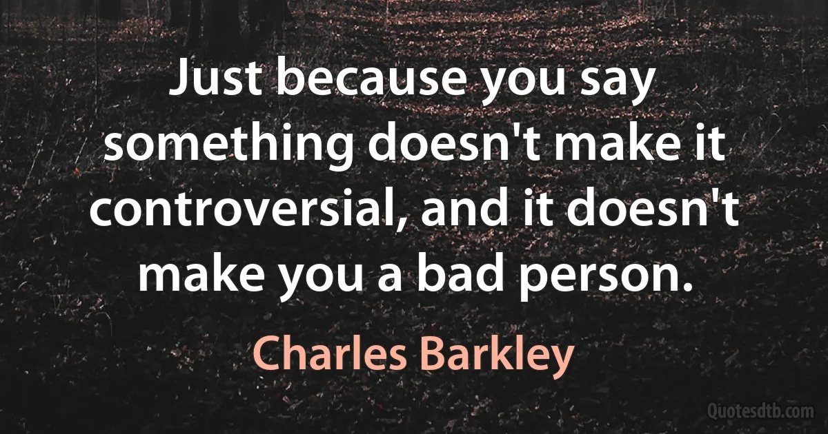 Just because you say something doesn't make it controversial, and it doesn't make you a bad person. (Charles Barkley)