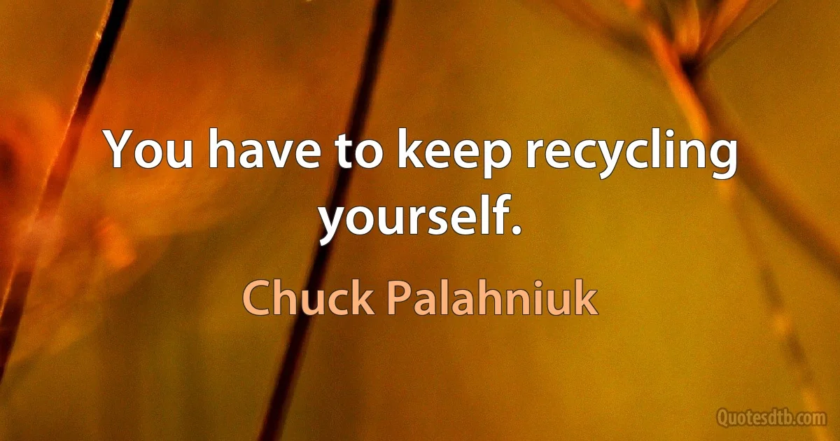 You have to keep recycling yourself. (Chuck Palahniuk)