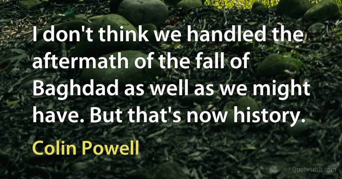 I don't think we handled the aftermath of the fall of Baghdad as well as we might have. But that's now history. (Colin Powell)