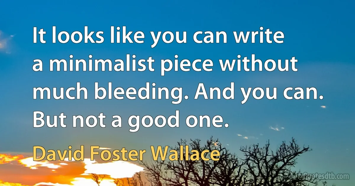 It looks like you can write a minimalist piece without much bleeding. And you can. But not a good one. (David Foster Wallace)