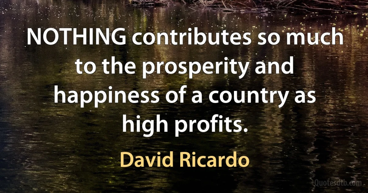 NOTHING contributes so much to the prosperity and happiness of a country as high profits. (David Ricardo)