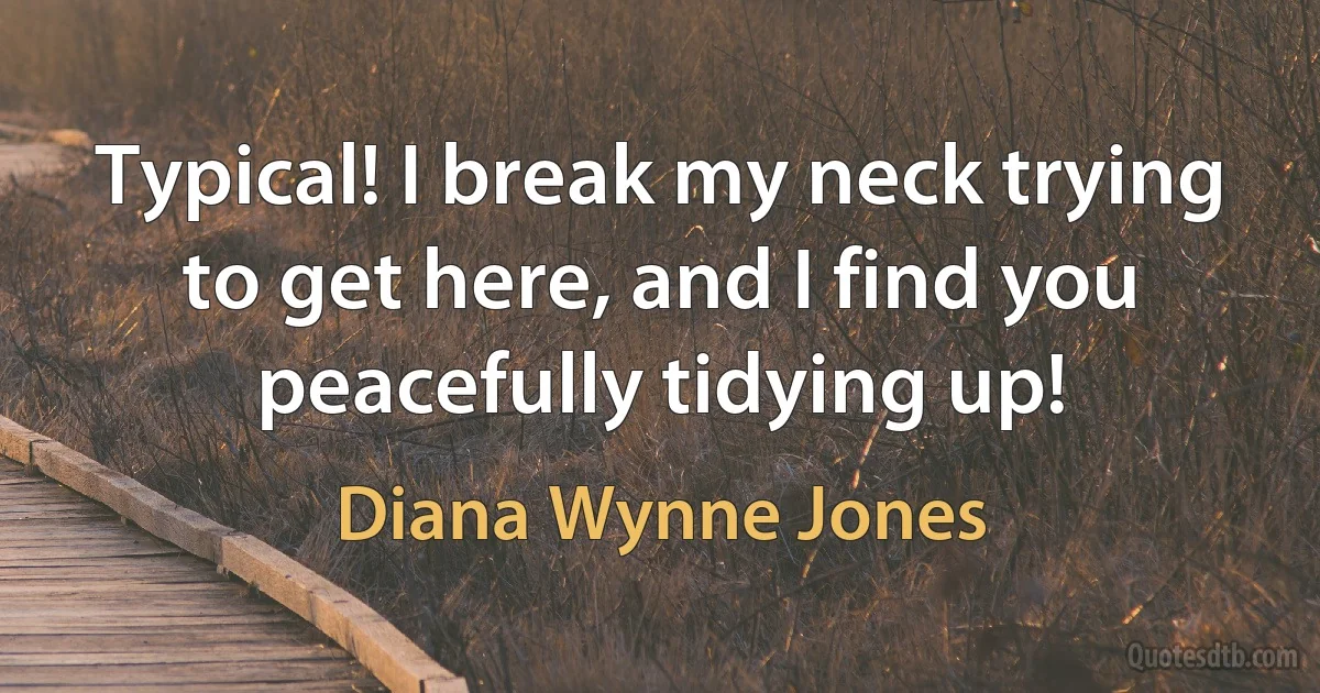 Typical! I break my neck trying to get here, and I find you peacefully tidying up! (Diana Wynne Jones)