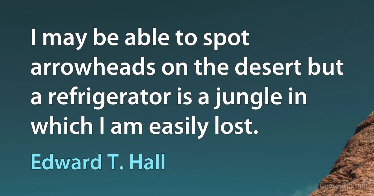 I may be able to spot arrowheads on the desert but a refrigerator is a jungle in which I am easily lost. (Edward T. Hall)