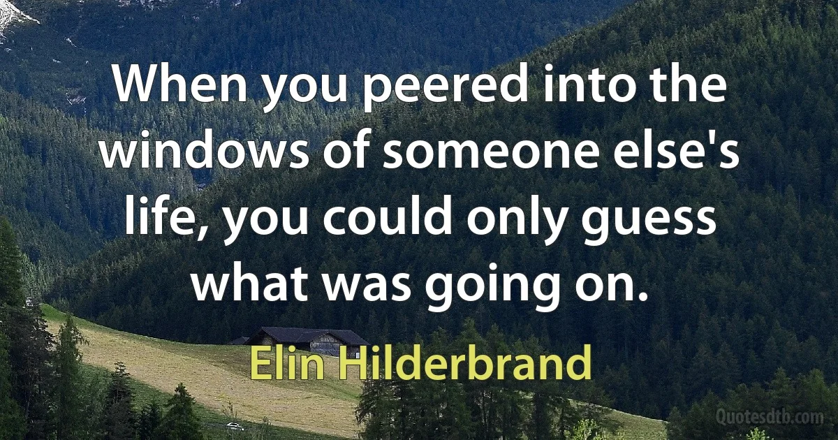 When you peered into the windows of someone else's life, you could only guess what was going on. (Elin Hilderbrand)