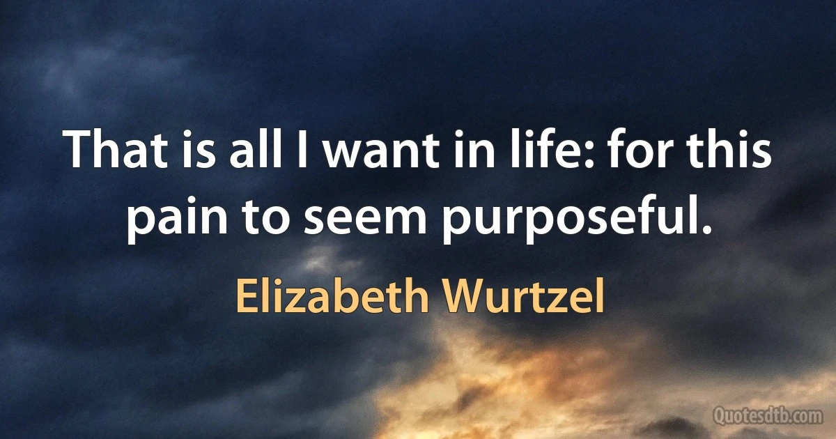 That is all I want in life: for this pain to seem purposeful. (Elizabeth Wurtzel)