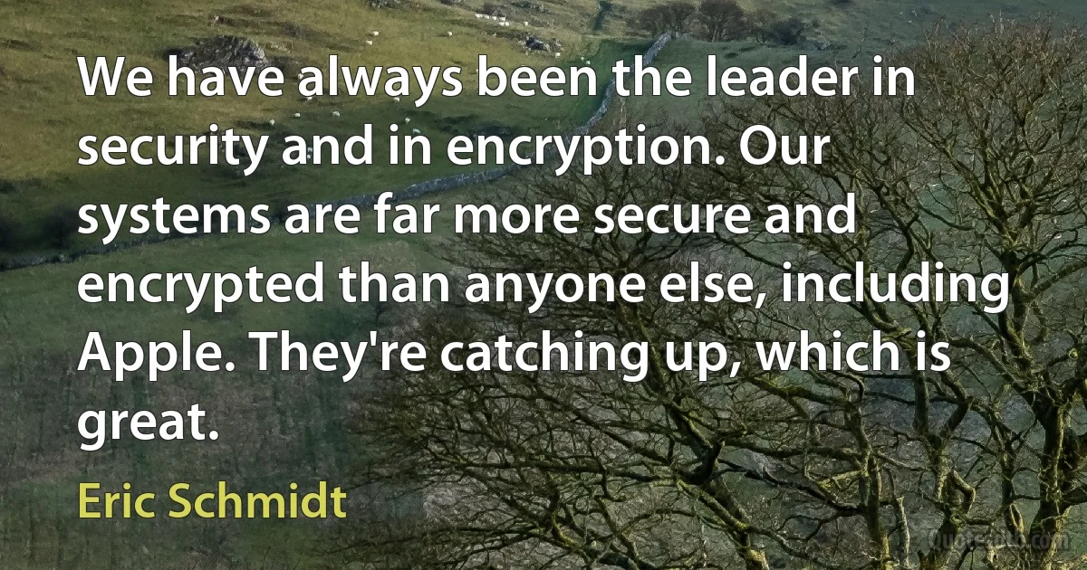 We have always been the leader in security and in encryption. Our systems are far more secure and encrypted than anyone else, including Apple. They're catching up, which is great. (Eric Schmidt)