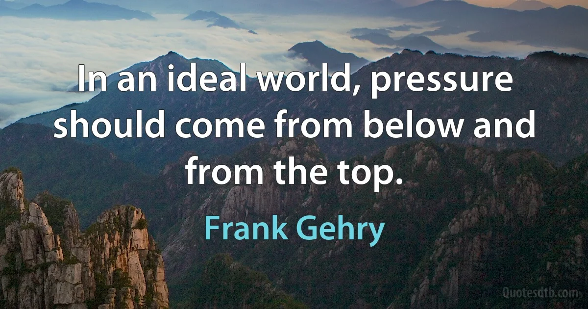 In an ideal world, pressure should come from below and from the top. (Frank Gehry)