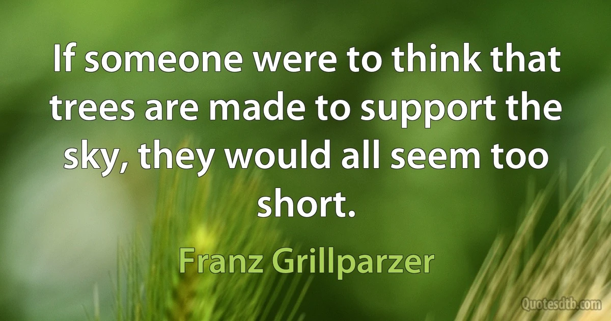 If someone were to think that trees are made to support the sky, they would all seem too short. (Franz Grillparzer)