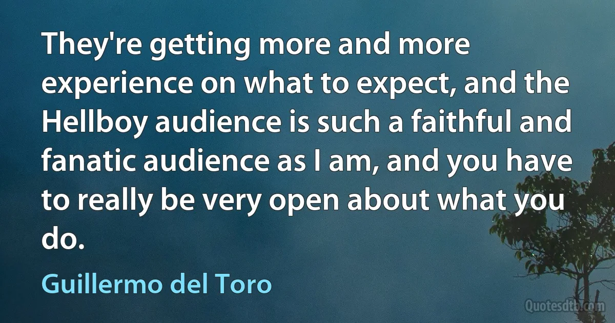 They're getting more and more experience on what to expect, and the Hellboy audience is such a faithful and fanatic audience as I am, and you have to really be very open about what you do. (Guillermo del Toro)