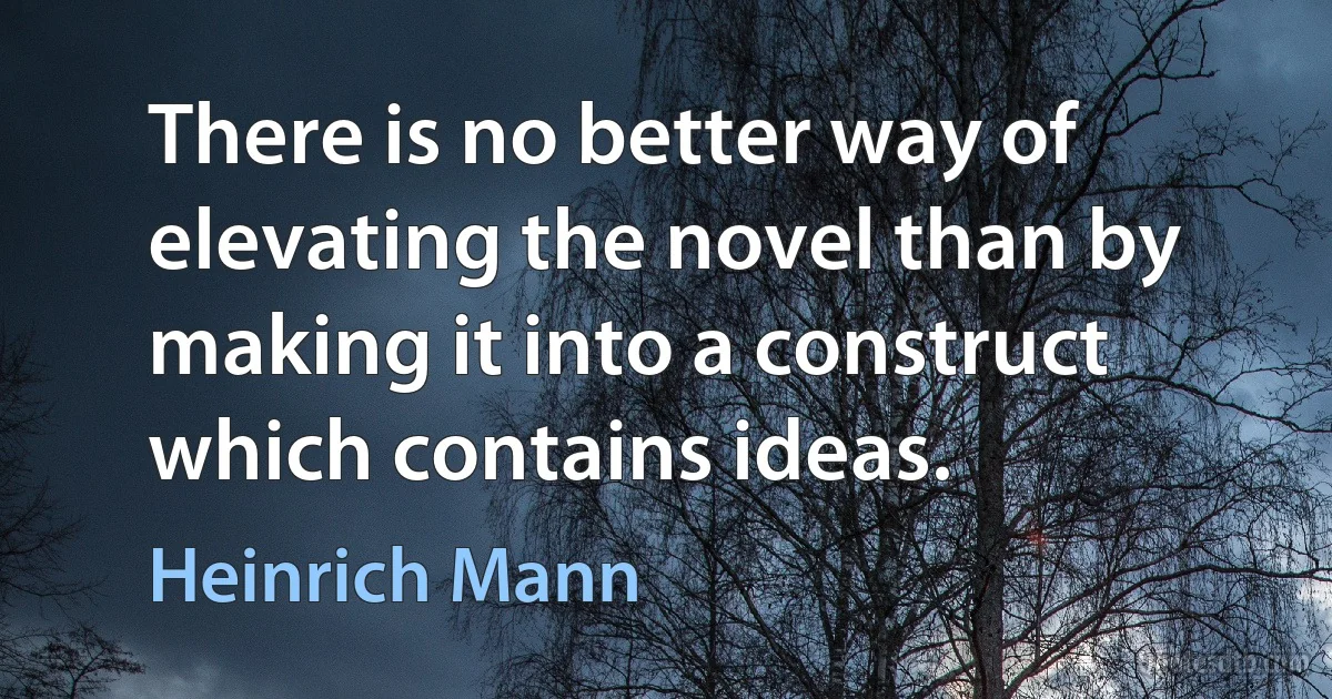 There is no better way of elevating the novel than by making it into a construct which contains ideas. (Heinrich Mann)