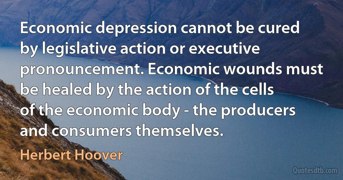 Economic depression cannot be cured by legislative action or executive pronouncement. Economic wounds must be healed by the action of the cells of the economic body - the producers and consumers themselves. (Herbert Hoover)