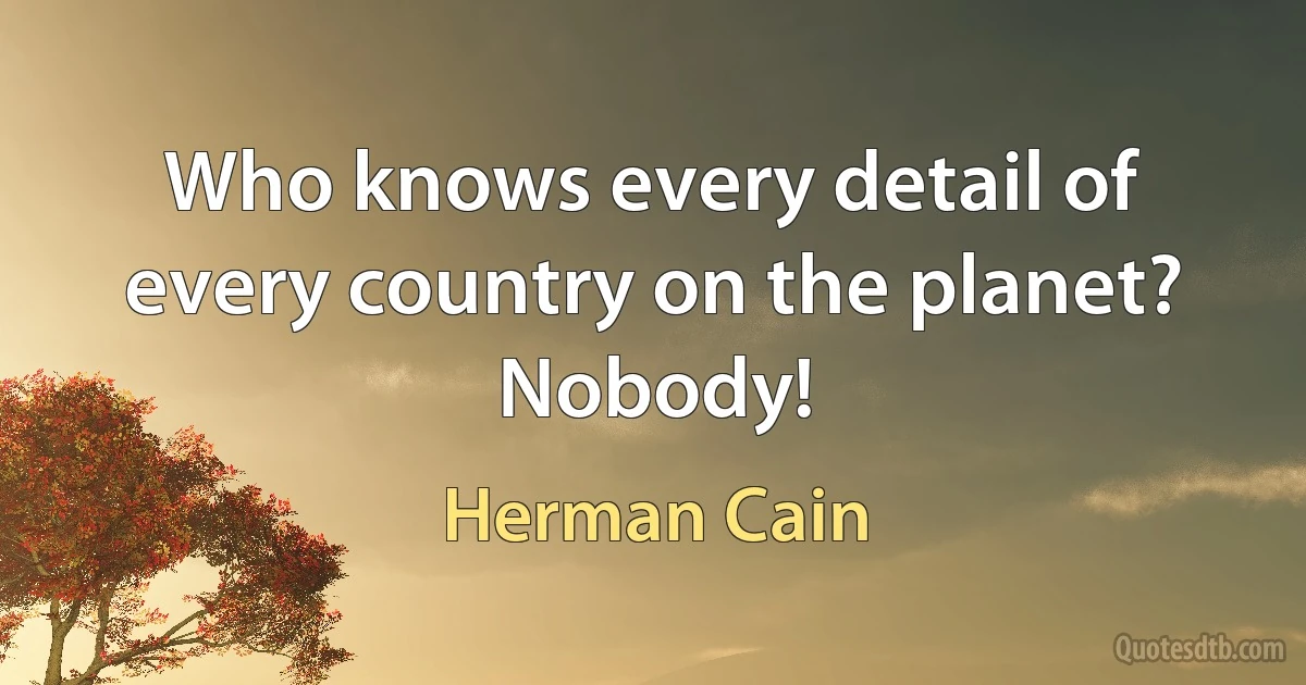 Who knows every detail of every country on the planet? Nobody! (Herman Cain)