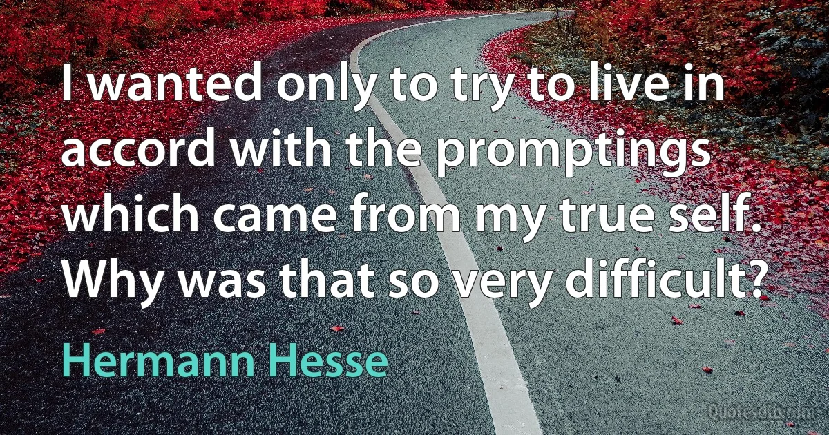 I wanted only to try to live in accord with the promptings which came from my true self. Why was that so very difficult? (Hermann Hesse)