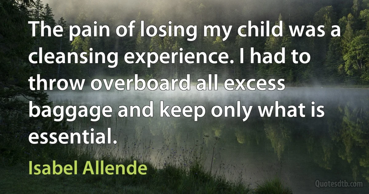 The pain of losing my child was a cleansing experience. I had to throw overboard all excess baggage and keep only what is essential. (Isabel Allende)