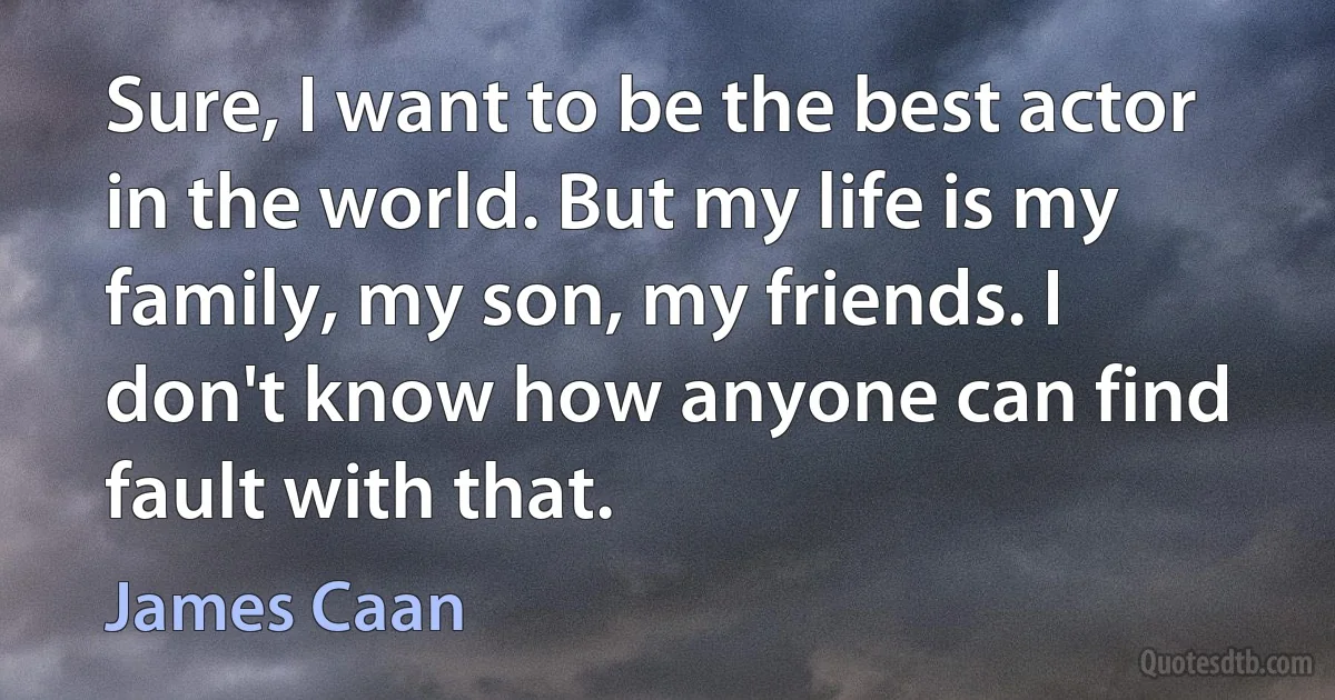 Sure, I want to be the best actor in the world. But my life is my family, my son, my friends. I don't know how anyone can find fault with that. (James Caan)