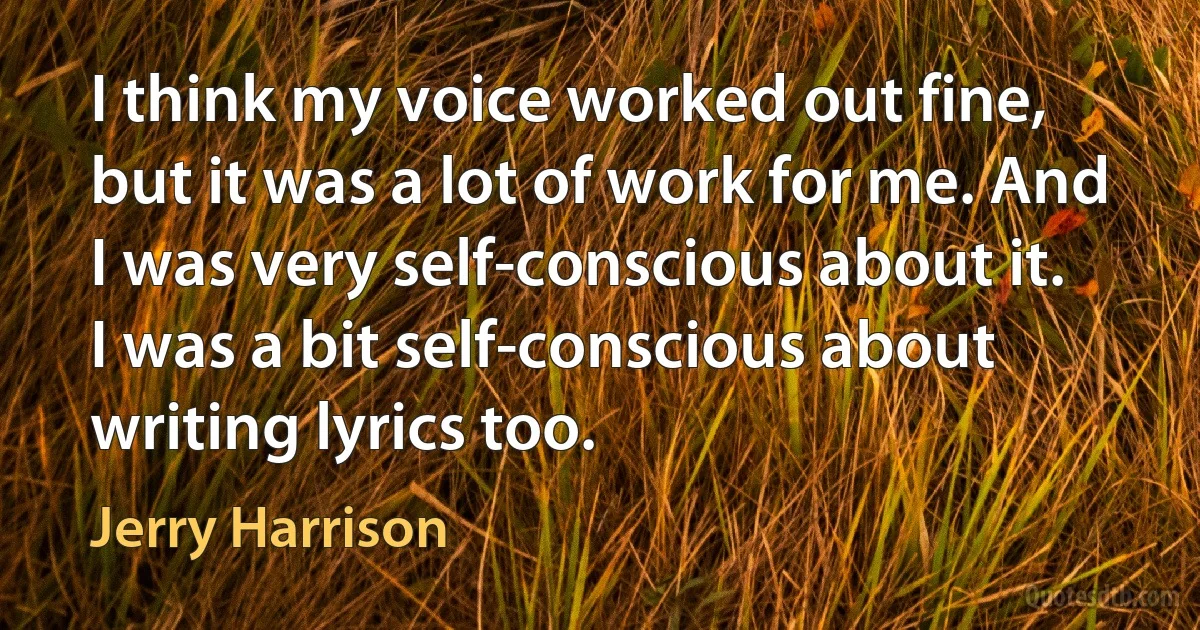 I think my voice worked out fine, but it was a lot of work for me. And I was very self-conscious about it. I was a bit self-conscious about writing lyrics too. (Jerry Harrison)