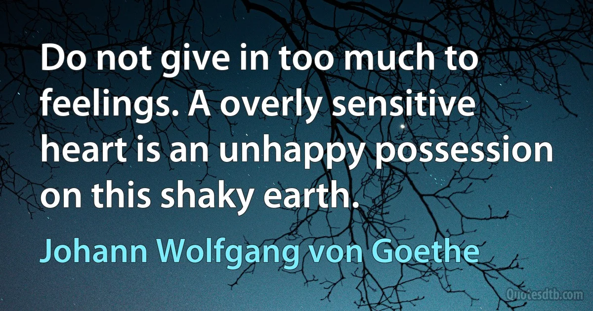 Do not give in too much to feelings. A overly sensitive heart is an unhappy possession on this shaky earth. (Johann Wolfgang von Goethe)