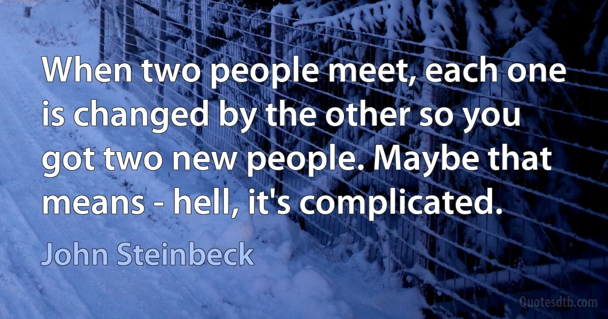 When two people meet, each one is changed by the other so you got two new people. Maybe that means - hell, it's complicated. (John Steinbeck)