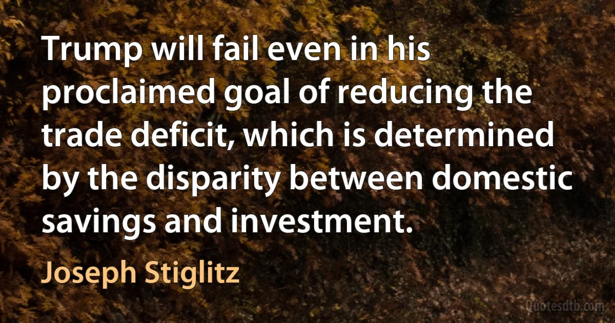 Trump will fail even in his proclaimed goal of reducing the trade deficit, which is determined by the disparity between domestic savings and investment. (Joseph Stiglitz)