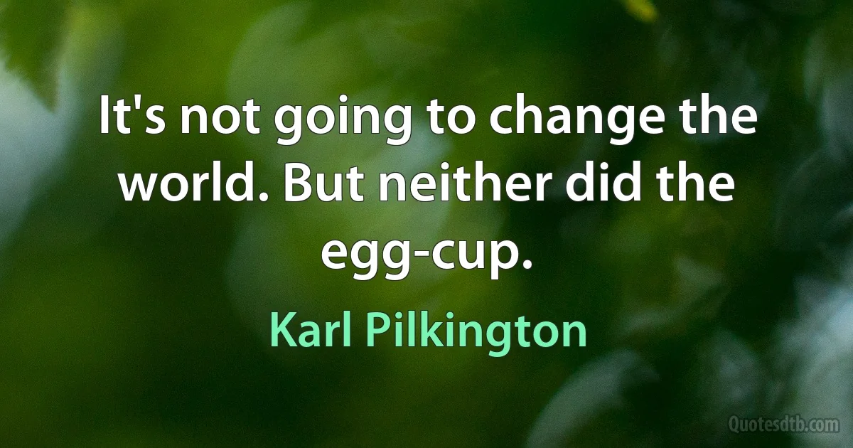 It's not going to change the world. But neither did the egg-cup. (Karl Pilkington)