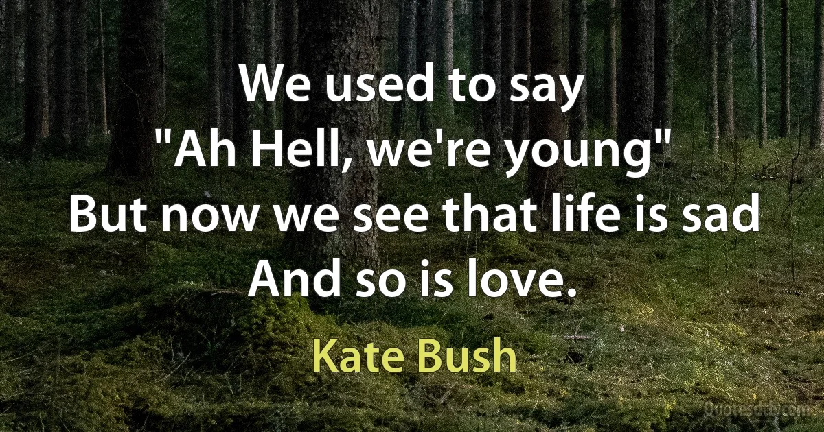 We used to say
"Ah Hell, we're young"
But now we see that life is sad
And so is love. (Kate Bush)