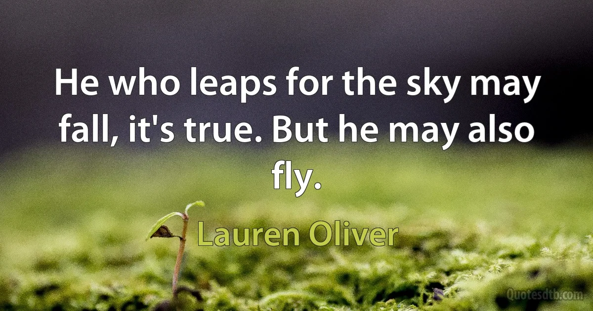 He who leaps for the sky may fall, it's true. But he may also fly. (Lauren Oliver)